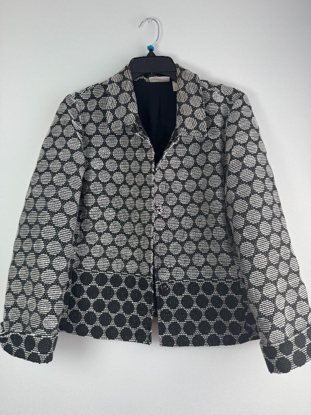 Chicos Polka-Dot Jacquard Womens Jacket Blazer Black White Gray S/M